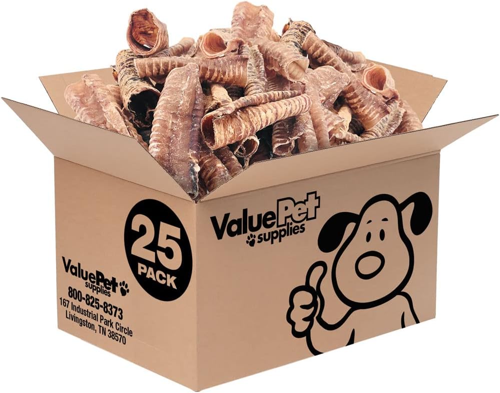 ValueBull Beef Trachea, Premium 5-6 Inch, 25 Count Bulk Pack - Natural Angus Dog Chews with Glucosamine, Chondroitin & Amino Acids