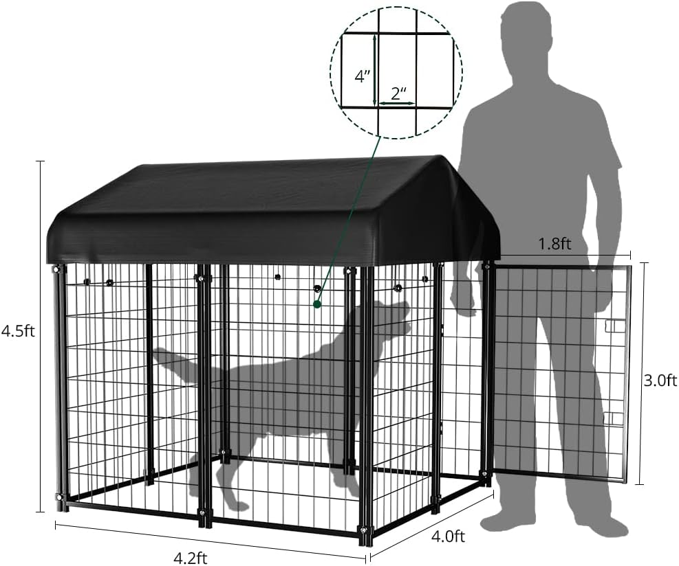 PawGiant Dog Kennel Outdoor, Dog House with Roof Waterproof Cover for Medium to Small Dog Outside 4ft x 4ft x 4.5ft, Pet Enclosures Crate Cage Playpen Run Indoor