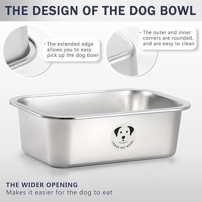 Stainless Steel Dog Bowls for Large Dogs, High Capacity Metal Dog Food Bowls, Food and Water Bowl for Larges, X-Large, and Big Dogs 3.2 Gallons