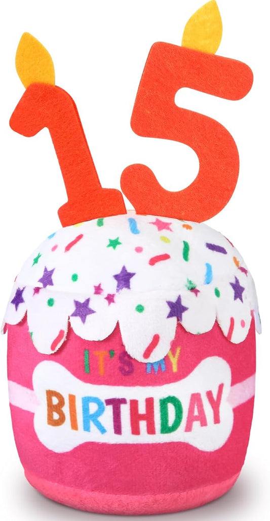 Dog Birthday Cake Toy Accessories for Girl Boy Gifts, Squeaky Plush Toy for Dog Birthday Party Decor Favor for Large, Medium and Small Dogs(15th,Pink)