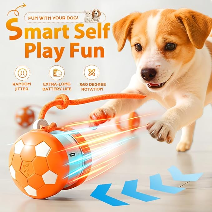 Interactive Dog Balls, Electric Moving and Rolling Enrichment Dogs Ball with Rope, Interactive Pet Ball for Small Medium Large Dogs, Automatic Dog Balls to Keep Them Busy (Orange)