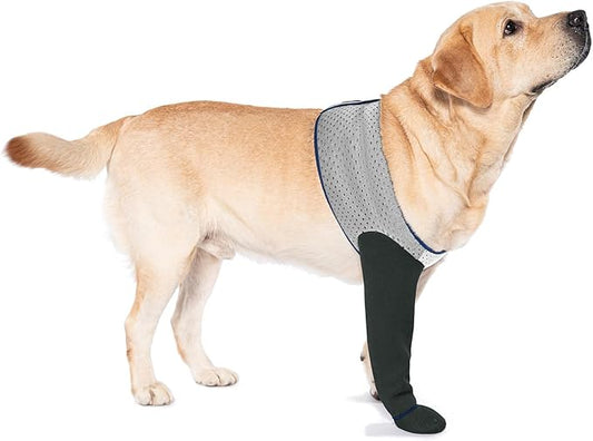 COODEO Dog Socks to Prevent Licking Paws, Healing Boots & Paw Protectors with Non-Slip Bottoms for Wound Protection, Waterproof Sleeve Shoes for Licking（Grey，L_Right