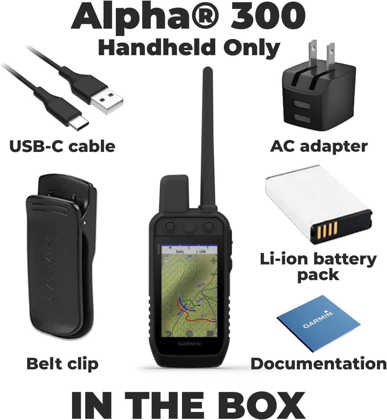 Wearable4U - Garmin Alpha 300 Handheld, Advanced Dog Tracking and Training Handheld, Touchscreen with Leash and Whistle Bundle