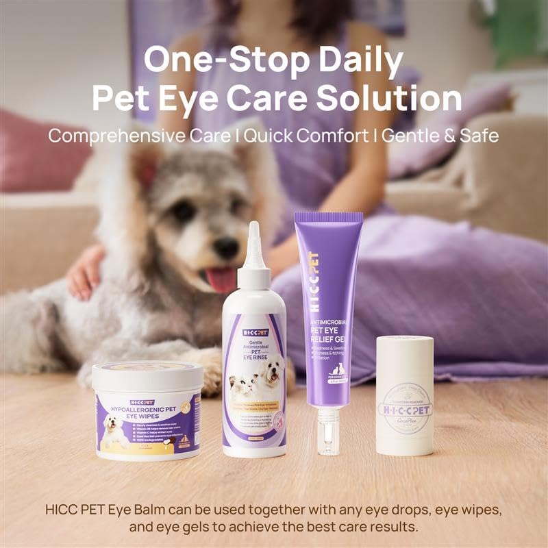 HICC PET Eye Balm for Dogs & Cats, Vet-Recommended Dog Eye Infection Treatment Gently Remove Tear Stain, Debris, Discharge, Crust - Hypoallergenic Pet Eye Cream Cleaner for Wrinkle, Face - 0.53 oz
