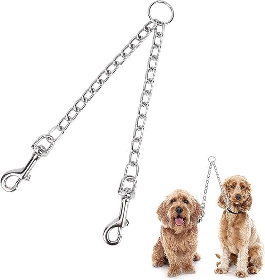 Pet Chain Stainless Steel Double-Head Dog Leash Twin Lead Traction Belt for Small Middle Large Dogs Safety Training (M)