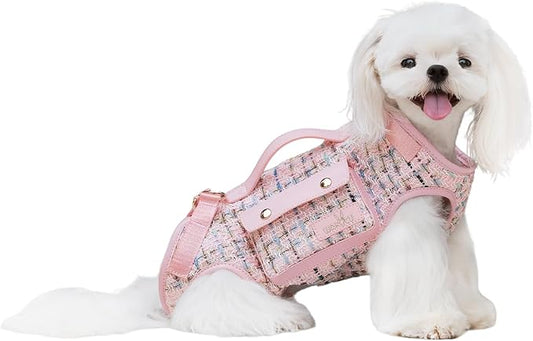 Dog Lift Harness Dog Carrier Dog VES Harness Adjustable Dog Leash with Small Puppy Treat Bag（Pink,M）