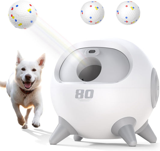 uahpet Automatic Ball Launcher for Dog with Obstacle Detection, 4 Adjustable Distances Ball Thrower Launcher for Medium & Large Dogs with 2 Balls (2.5 inches)