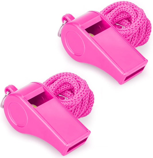 Loud Sports Whistle with Lanyard – High-Pitched Pink Plastic Whistles for Coaches, Outdoor Safety, Dog Training, Party Favors
