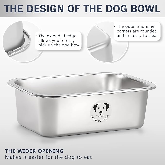 Stainless Steel Dog Bowls for Large Dogs, 0.85 Gallons High Capacity Metal Food Dog Bowls Extra Large Water Bowl for Dogs