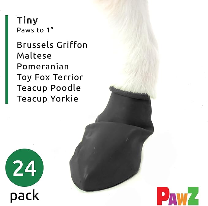 PawZ Rubber Dog Boots for Tiny Paws - All-Weather Waterproof Dog Shoes, Anti-Slip Traction for Rain, Snow, Mud & Hot Pavement - Pull-On Dog Booties, Black - Tiny (0.5" - 1") - Pack of 24