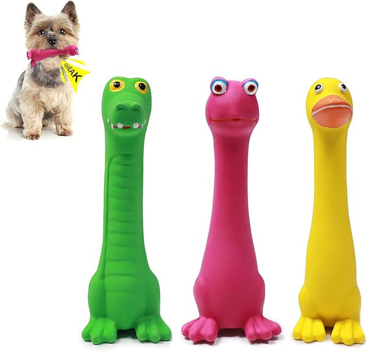 Latex Squeaky Dog Toys, 3 Pack Soft Rubber Dog Chew Toys, 7" Standing Stick Animal Pet Toy to Keep Them Busy, Interactive Fetch Squeak Toy for Puppy Small Dogs