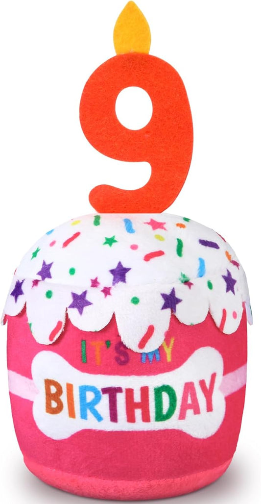 Dog Birthday Cake Toy Accessories for Girl Boy Gifts, Squeaky Plush Toy for Dog Birthday Party Decor Favor for Large, Medium and Small Dogs(9th,Pink)