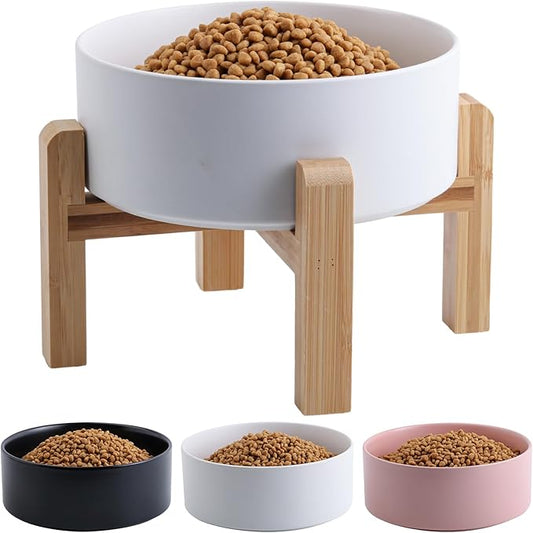 White Elevated/Raised Dog Bowl Ceramic for Medium Large Sized Breed,Dog Food Water Bowl with Stand,8 in 7.6 Cups Non Slip Heavy Weighted
