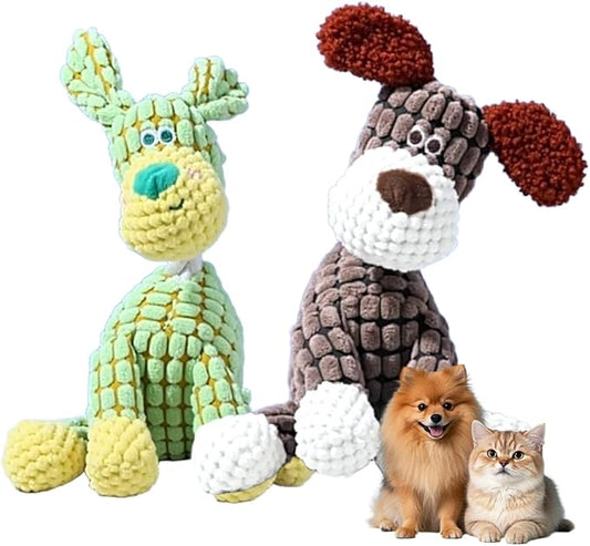 2026 New Indestructible Dog Toy, Durable Dog Stuffed Toys for Aggressive Chewers, Interactive Squeaky Chew Teething Toys for Small Medium Large Dogs Puppy (Green+Brown)