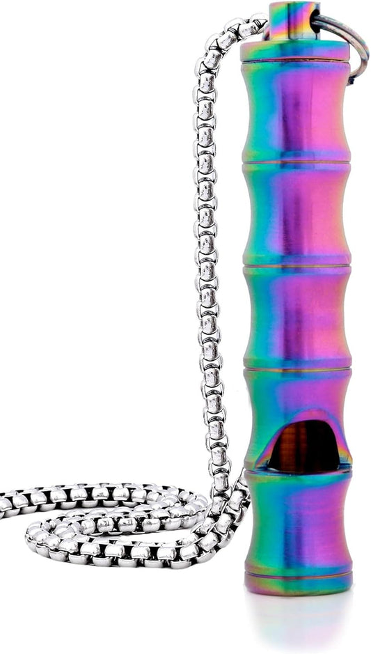 Titanium Pill Holder Necklace for Men Women Emergency Whistle Mini Keychain Nitro Pill Case with Loud Whistles EDC Safety Backpacking Survival Hiking Camping Pets Training