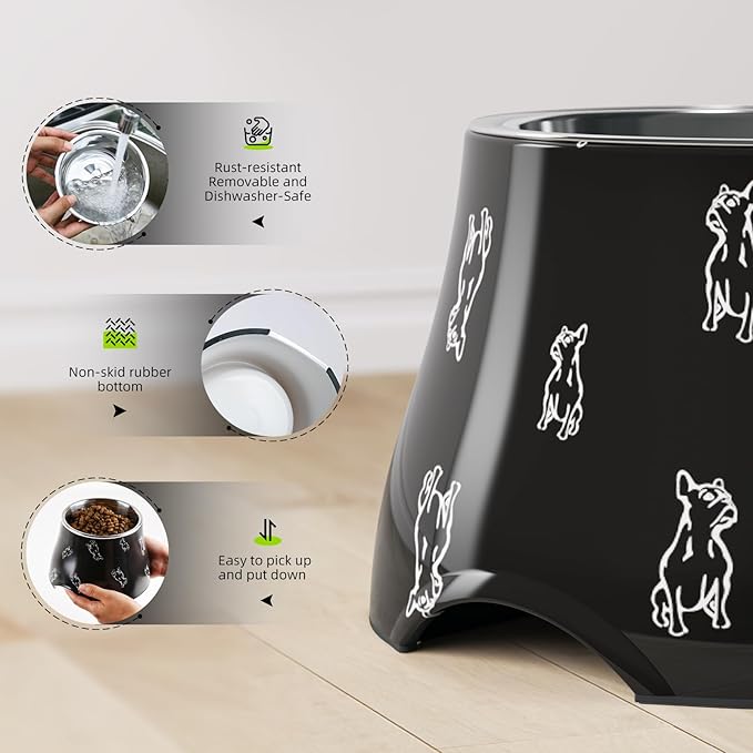 Elevated Dog Bowls with Stainless Steel Bowl, Prevention of Vertebrae Disease Dog Food Bowl, Non-Slip and High Capacity Pet Bowls M/2 Cup (Black)