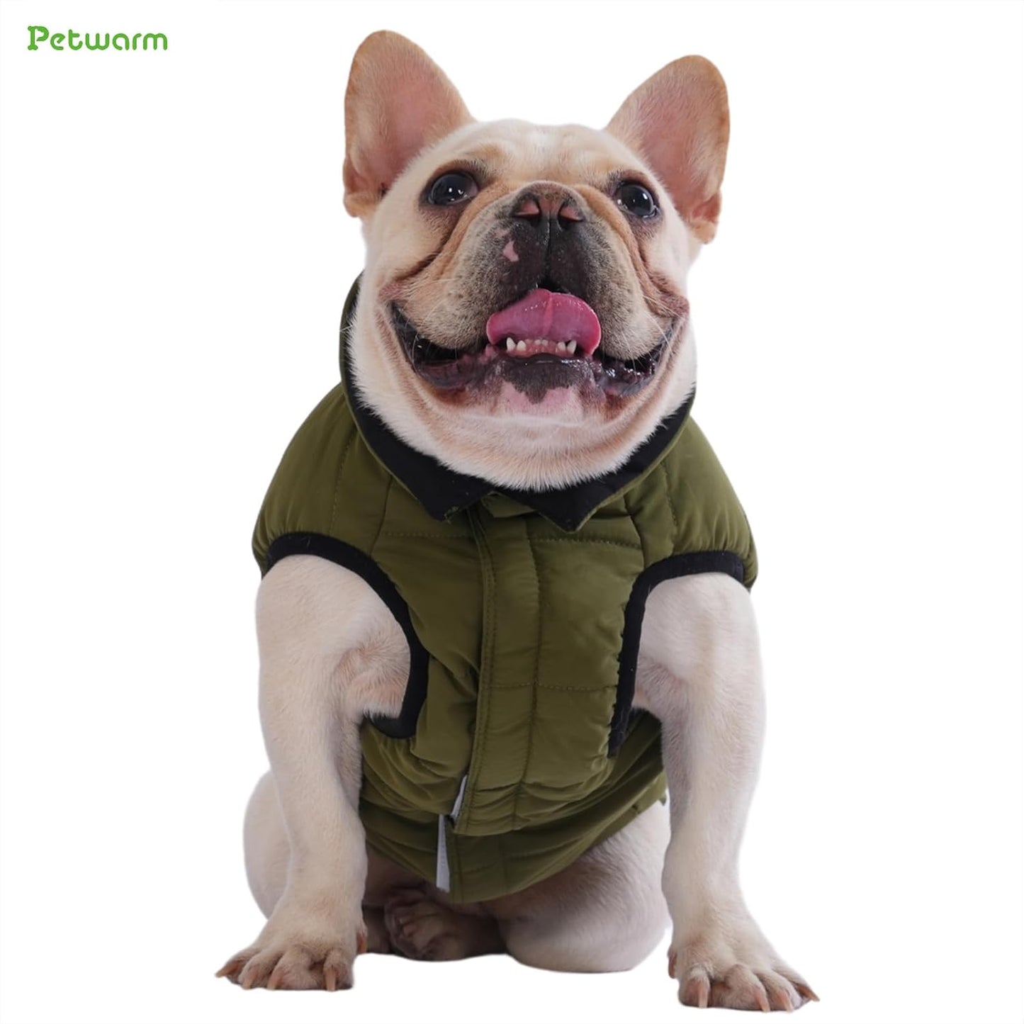 PetWarm Reversible Dog Winter Coat, Windproof Dog Puffer Vest, Soft Vest for Dogs with Hook-and-Loop Strap for Easy Dressing, Waterproof Coat for Dogs with Adjustable Fit, Green, S