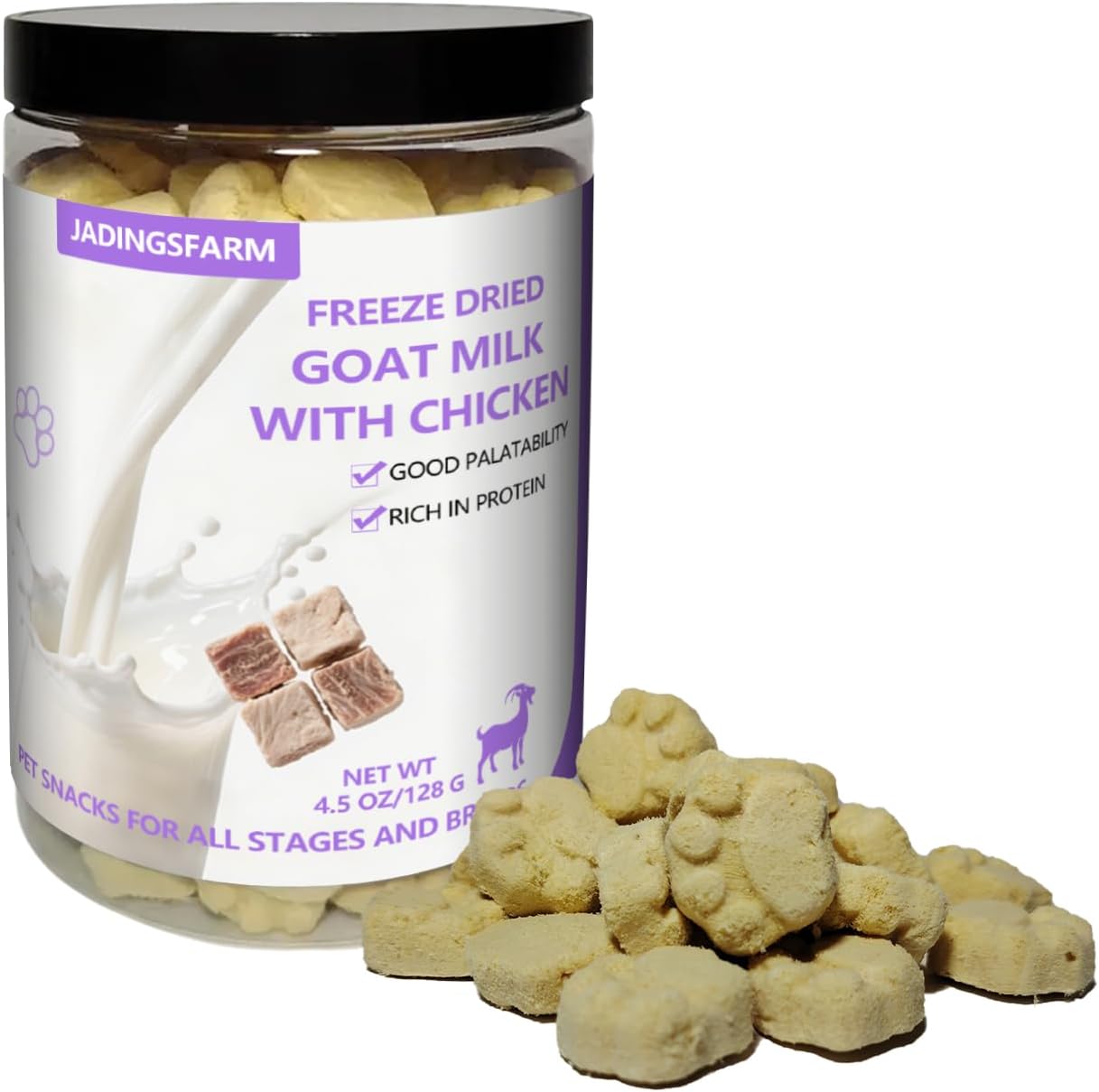 Freeze Dried Goat Milk & Chicken Treats Dogs & Cats Treats, Grain-Free Probiotic Snacks for Sensitive Stomach, High Protein Training Rewards for Dogs Cats, 4.5 oz