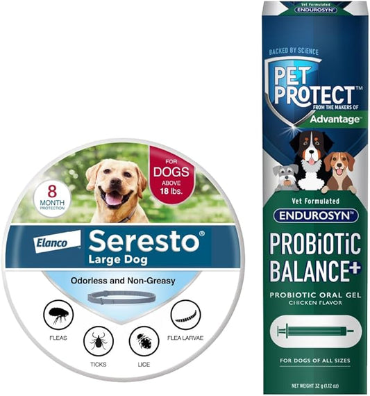 Bundle of Seresto Large Dog Collar for Dogs Over 18 lbs. + Pet Protect Probiotic Dog Supplement Oral Gel 32g