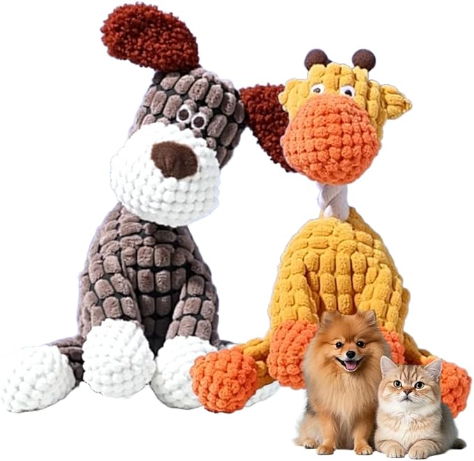 2026 New Indestructible Dog Toy, Durable Dog Stuffed Toys for Aggressive Chewers, Interactive Squeaky Chew Teething Toys for Small Medium Large Dogs Puppy (Brown+Orange)