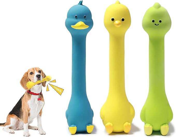 Latex Squeaky Dog Toys, 3 Pack Soft Rubber Dog Chew Toys, 8.7" Standing Stick Animal Pet Toy to Keep Them Busy, Interactive Fetch Squeak Toy for Puppy Small Medium Dogs