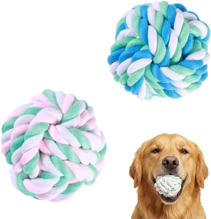 Braided Rope Dog Toy Balls - 2 Pack Dog Rope Ball Toy for Aggressive Chewers, Chew Toys for Medium Dogs, Teething Chewing and Boredom Relief