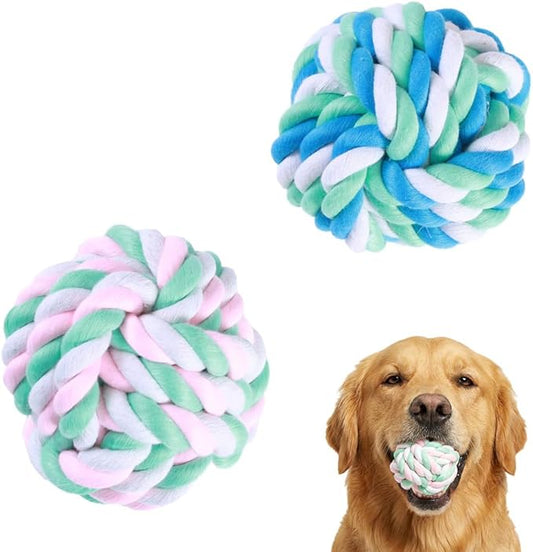 Braided Rope Dog Toy Balls - 2 Pack Dog Rope Ball Toy for Aggressive Chewers, Chew Toys for Medium Dogs, Teething Chewing and Boredom Relief