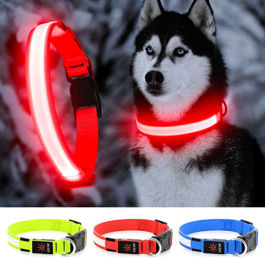 YFbrite Ultra Light Adjustable LED Dog Collar, Light up Dog Collars Rechargeable Glowing in The Dark Collars Visiblity & Safety for Small, Medium, Large Dogs (Red, X-Large)