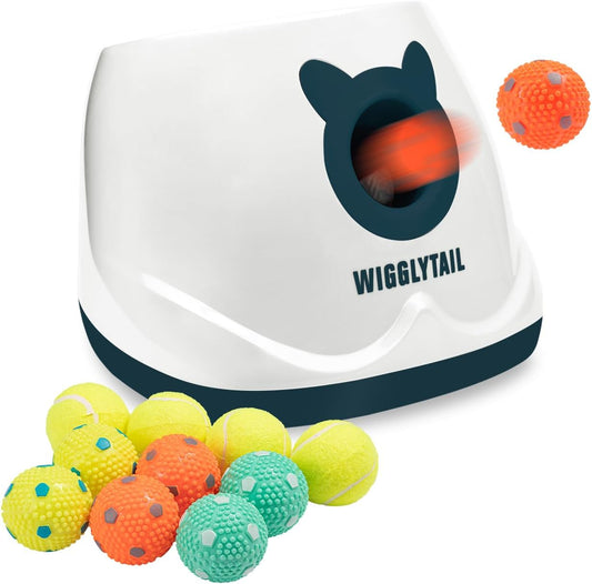 Automatic Ball Launcher for Dogs, Dog Fetch Ball Thrower Launcher, 4 Adjustable Distances, Interactive Pet Self Playing for Small Dogs and Puppies with 10 Balls (2 inches)