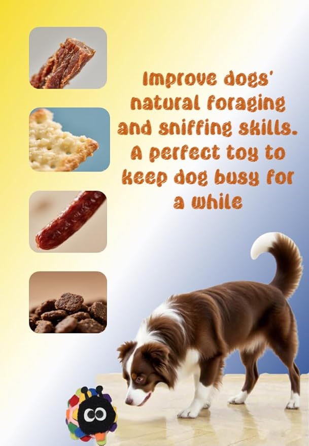 PET-ELF Caterpillar Snuffle Ball for Dogs, Interactive Tug Toys, Treat Dispensing Puzzles, Improve Foraging Skills, Slow Feeder, Indoor and Outdoor Enrichment Toy, Multifunction, Yellow, 1 Pack