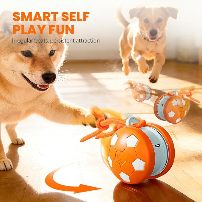 Interactive Dog Balls, Electric Moving and Rolling Enrichment Dogs Ball with Rope, Interactive Pet Ball for Small Medium Large Dogs, Automatic Dog Balls to Keep Them Busy (Orange)