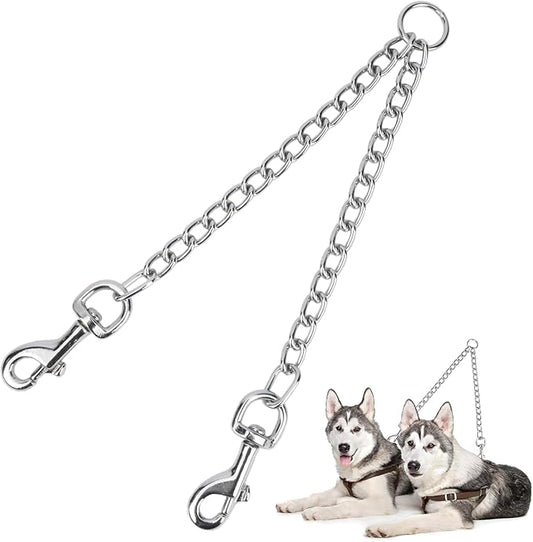 Pet Chain Stainless Steel Double-Head Dog Leash Twin Lead Traction Belt for Small Middle Large Dogs Safety Training (XL)