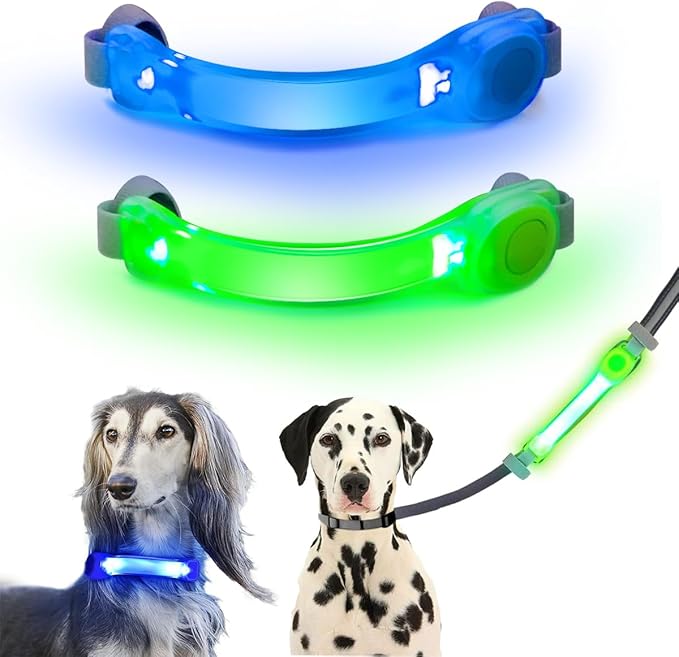 2 Pack LED Light for Dog Leash Harness, Light Up Dog Collar with Nylon Stickers, Waterproof Glow Light Easy to Attach to Collar Leash and Harness, Safety LED Light Up Band for Dogs at Night Walking