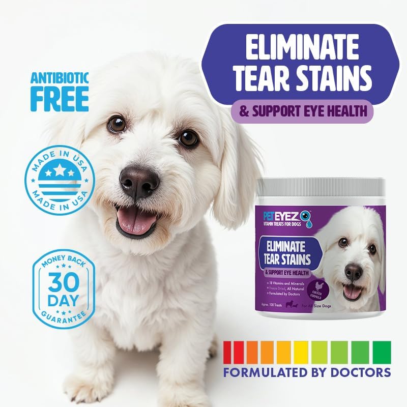 Peteyez Tear Stain Remover Vitamin Treats for Dogs - Support Eye Health & Reduce Itching & Tear Stain Buildup - 100% Natural Dog Treats w/Superfoods, Antioxidants & Nutrients - 8 oz (Chicken)