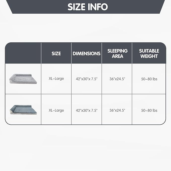 Orthopedic Dog Bed with Pillows,Large Memory Foam Dog Bed Sofa for Medium Large Dogs,Waterproof Washable Cover,Non-Slip Bottom,42x30x7.5Inch Supportive Pet Bed Couch,Bluish Grey