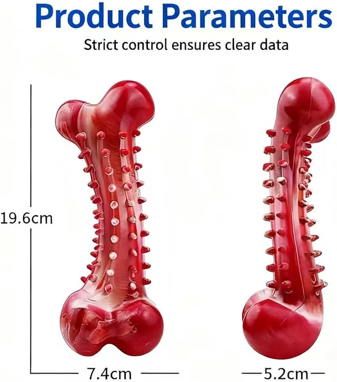 Natural Rubber Dog Chew Toy, Red, Dental Cleaning Bone with Bump Design, Teeth Grinding Stick (Beef Flavor)