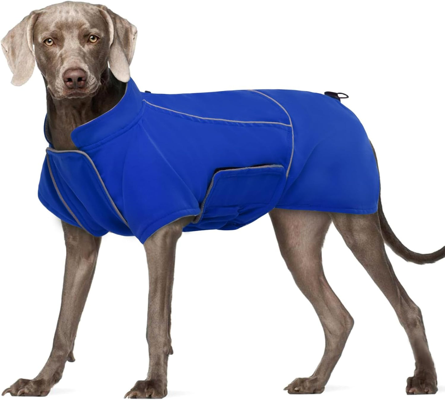 ROZKITCH Great Dane Clothes, Waterproof Dog Rain Jacket with Fleece Liner and Leash Hole Reflective Strip for Extra Large Dog, Windproof Adjustable Poncho Vest for Outdoor Hiking Travel Blue 3XL