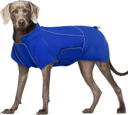 ROZKITCH Great Dane Clothes, Waterproof Dog Rain Jacket with Fleece Liner and Leash Hole Reflective Strip for Extra Large Dog, Windproof Adjustable Poncho Vest for Outdoor Hiking Travel Blue 3XL