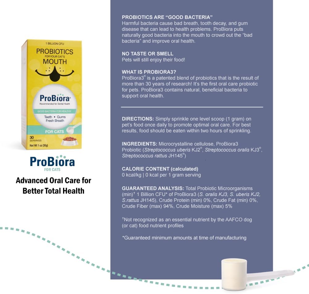 Probiora for Cats | Oral Care Probiotic Supplement for Oral Care | Pet Probiotics to Reduce Bad Breath | Cat Nutritional Supplement for Dental Health | 30 Servings (30 Servings (Pack of 3), Jar)