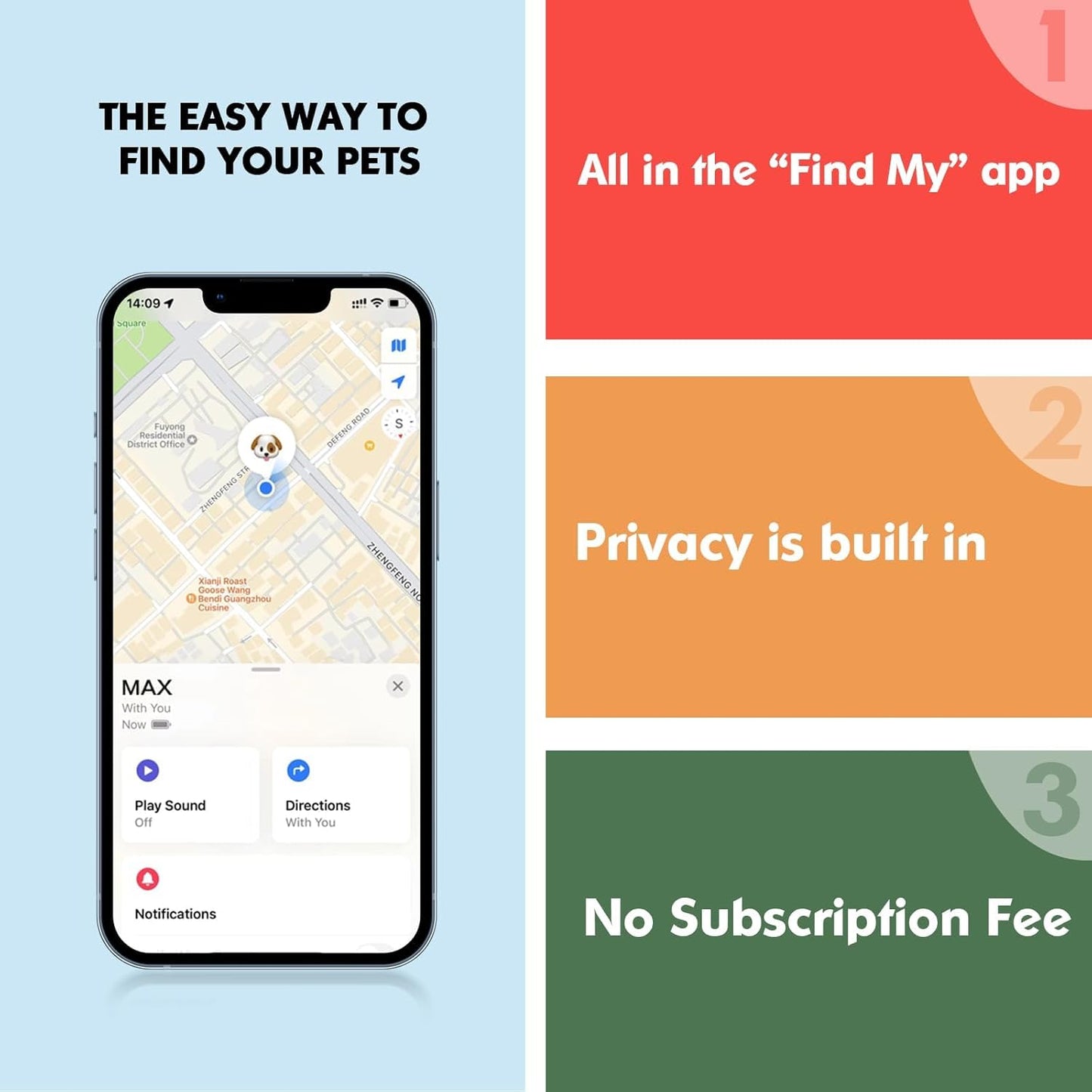 GPS Tracker for Dogs, 2 in 1 Pet Tracking Smart Collar (Only iOS), No Monthly Fee GPS Tracker Dog Collar, Real-time Location Comfortable PU Tracker Tag for Small, Medium Large Dogs(Locator Included)