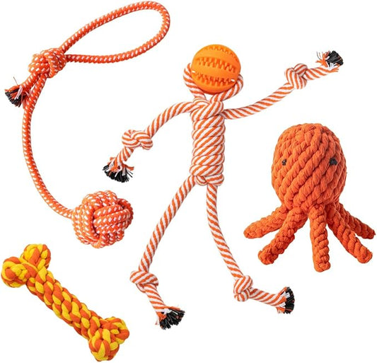 Puppy Chew Toys for Teething: Rope Dog Toys Durable Interactive Tug Play with Rubber Treat Ball for Small Medium Breed - Birthday Gift for Pet