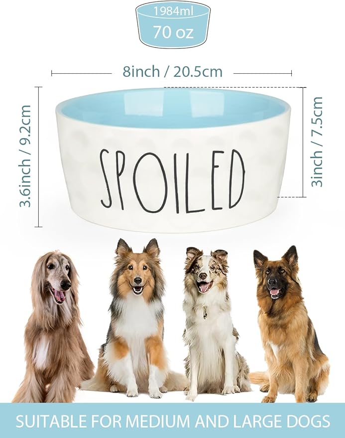 70OZ Ceramic Dog Bowl - 8'' Extra Large Food Water Dog Bowl, Heavy Duty Non-Slip Dog Dish for Medium and Large Dogs, Food Grade Porcelain Pet Feeder Bowl, Microwave & Dishwasher Safe, Blue
