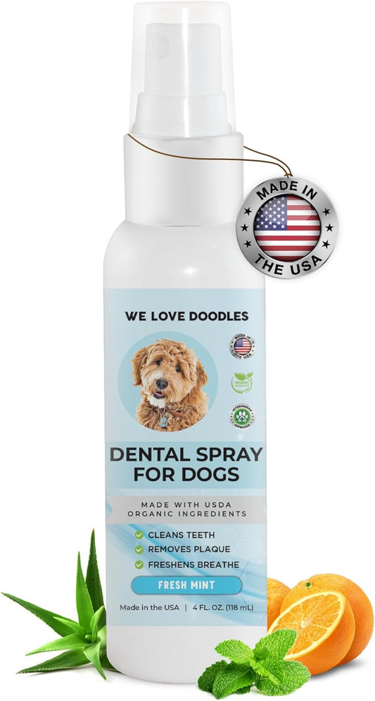 We Love Doodles Dog Dental Spray | Dental Solutions Plaque & Tartar Control Spray | Natural Oral Care Dog for Healthy Teeth & Gums, Freshens Breath Spray | 4oz