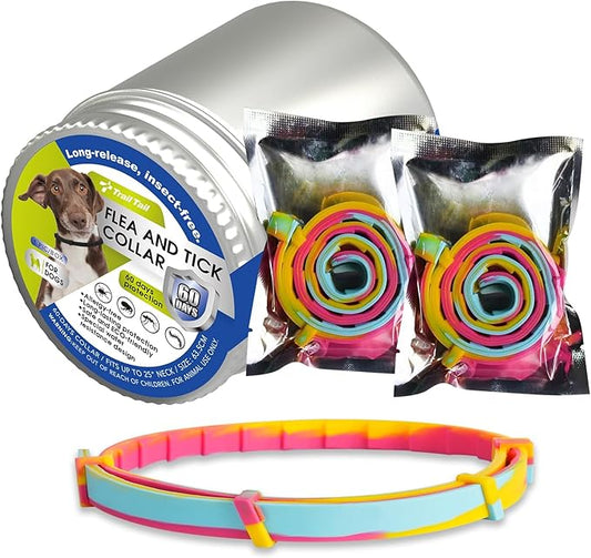 Insect Repellent Dog Collar – Natural Essential Oil Formula, 60 Days Repellent Protection, Waterproof & Adjustable Flea Collar for Small, Medium & Large Dogs (Rainbow, 3 Pack)