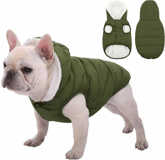 Fleece Hoodie, Windproof Waterproof Coat, Winter Warm Jacket, Cold Weather Pet Apparel Clothes Vest for Small Medium Large Dogs (M, Green)