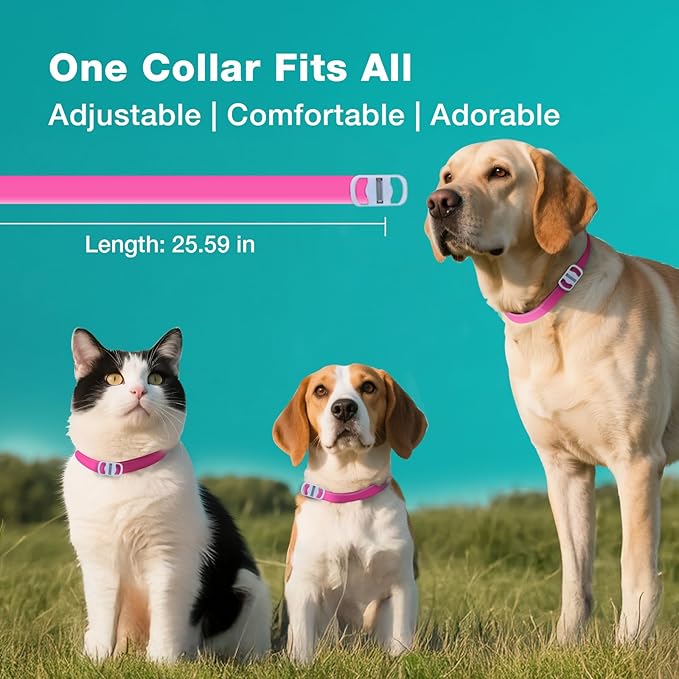 ZingZap Flea & Tick Collar 2-Pack Pink, Protects from Biting Insects, Adjustable Fits Both Dogs & Cats, Built-in Plant Based Formula, Slow-Release Lasting Protection, Waterproof