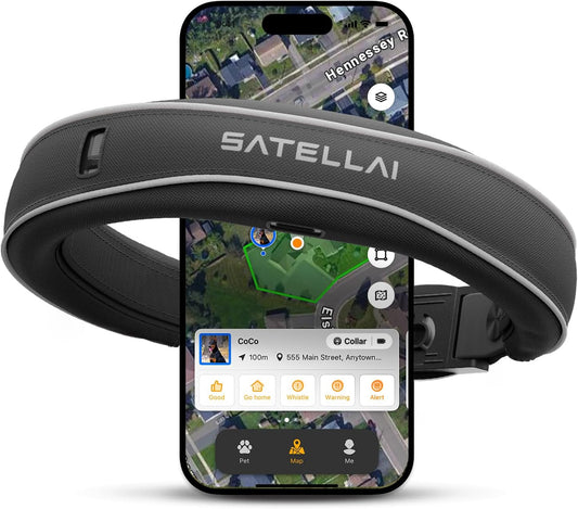 SATELLAI Dog Wireless Fences, Gray The Most Advanced GPS Dog Collar with AI Analysis, Precise Positioning, 5-Day Battery, and IP68 Waterproof, Flexible Virtual Fencing for Medium & Large Dogs
