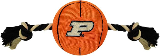 Pets First NCAA Purdue Boilermakers Basketball Rope Toy for Dogs & Cats. Tough Nylon, Sporty Basketball Design, Heavy-Duty Ropes with Inner Squeaker