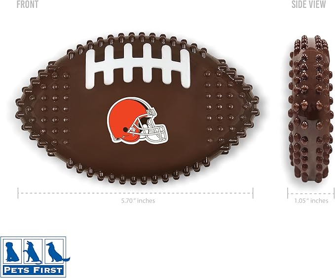 NFL Cleveland Browns Mega- Chew Hard Nylon Bacon-Flavored Dog Bone Football Chew Toy Interactive Tasty Fun Dog Chewy Toys Indestructible Strong Durable Tough Pet Biting Playtoy for Aggressive Chewers