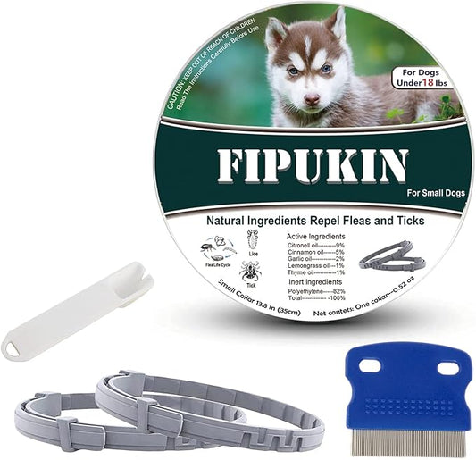 Natural Ingredients Flea Collar for Small Dogs,Safe and Effective Flea and Tick Collar, Waterproof,8 Months Protection Each, Free Comb and Tick Scoop,13.8 Inches,2-Pack